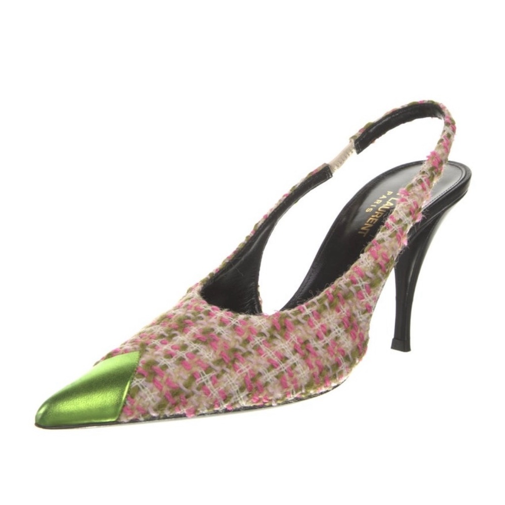Saint Laurent Tweed Pattern Slingback Pumps